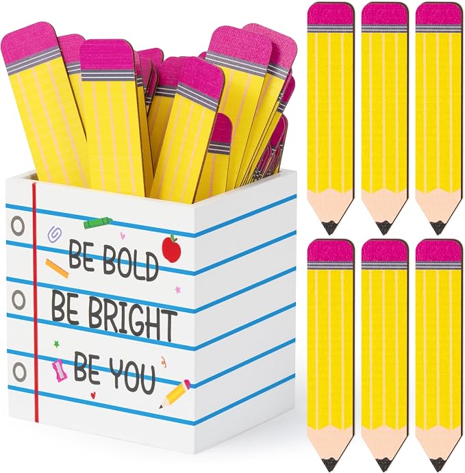 CJiangpo 51Pcs Pencil Flip Name Sticks with Holder Back to School Supplies | Classroom Talking Flip Name Sticks, Teacher Essentials Student Management, Educational and Learning Activities Grouping Tool