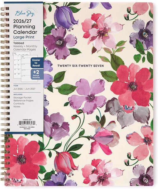 Blue Sky 2026-2027 Weekly & Monthly Academic Planner, 8.5"x11", Charlotte | July 2026 - June 2027, Large Print, Flexible Cover, Wirebound, Storage Pocket, Laminated Tabs, Academic Year
