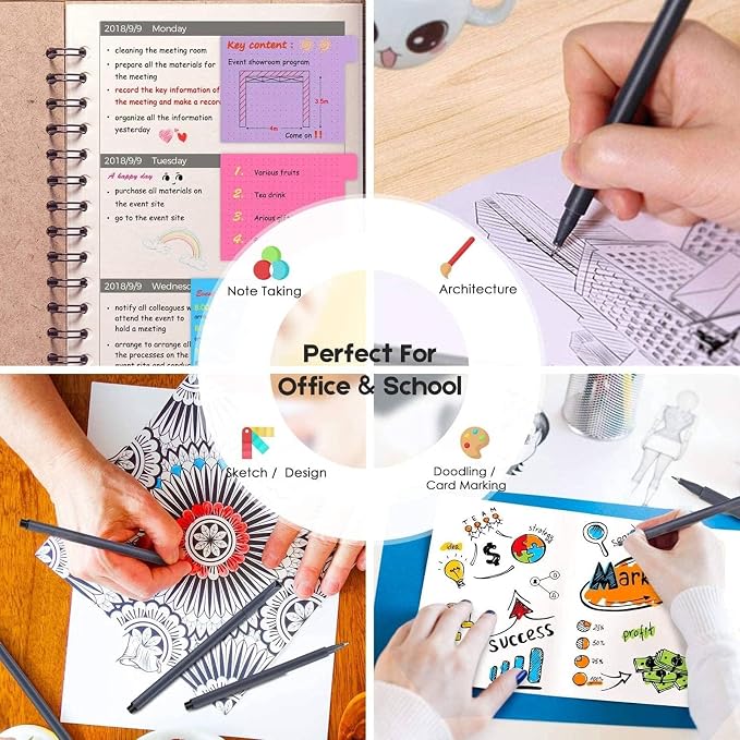 iBayam Colored Fineliner Pens 36 Pack, 0.38mm Fine Point, Bullet Journaling | Slim Pressure-Free Barrel, Smooth Writing Pens for Journaling, Note-Taking, Coloring, Sketching, Planning & Art Project