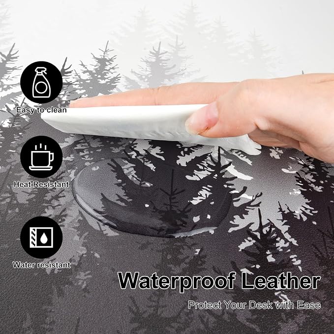 Colorful Star Waterproof Leather Large Dark Forest Desk Pad, 31.5" x 15.7" | Keyboard Desk Mat and Gaming Mouse Pads for Office, Desk Décor Non-Slip Blotter Writing Pad, Desk Accessories for Women Men