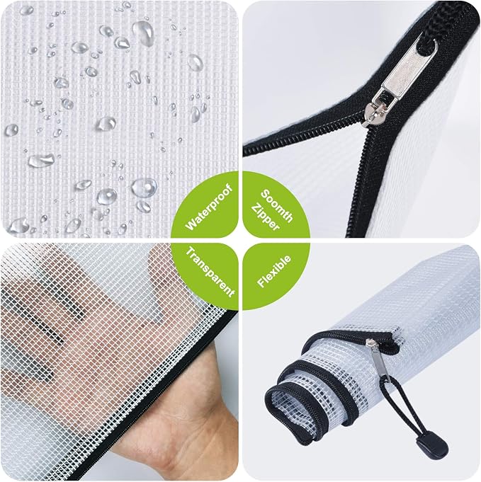 A5 Mesh Zipper Pouch Bag, 6PCS Waterproof Plastic Mesh Zipper Bag, Black | 9.4×7.1 Inch Tear-Resistant Document Pouch, Zip File Bags for School Classroom Office Supplies Home Bikini Travel Storage