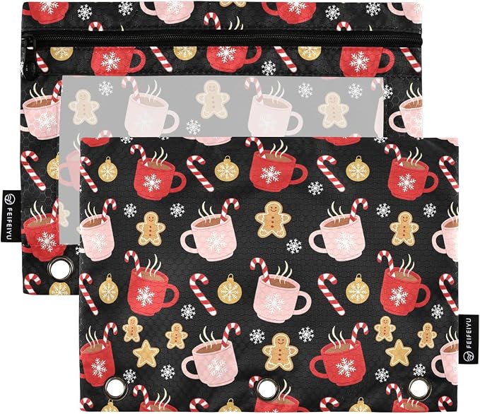 Christmas Snowflakes Pencil Pouches for 3 Ring Binder, Zipper Binder Pencil Case, 2 Pack Clear Window Case Bag for Office Organizers