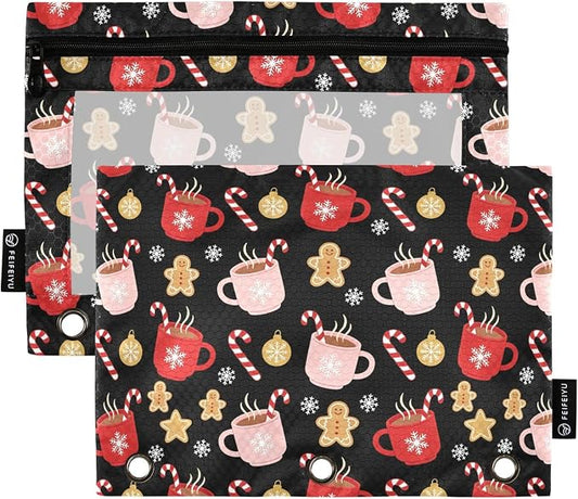 Christmas Snowflakes Pencil Pouches for 3 Ring Binder, Zipper Binder Pencil Case, 2 Pack Clear Window Case Bag for Office Organizers