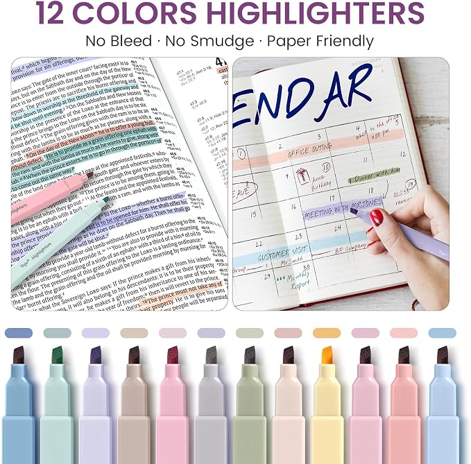 Cute Pencil Case With Supplies, 39 PCS Aesthetic Stationery Set with Pencil Pouch, 6 Black Ink Gel Pens, 12 Pastel Highlighters, 5 #2 HB Pencils, 4 Mechanical Pencils, Back to School Supplies - Purple