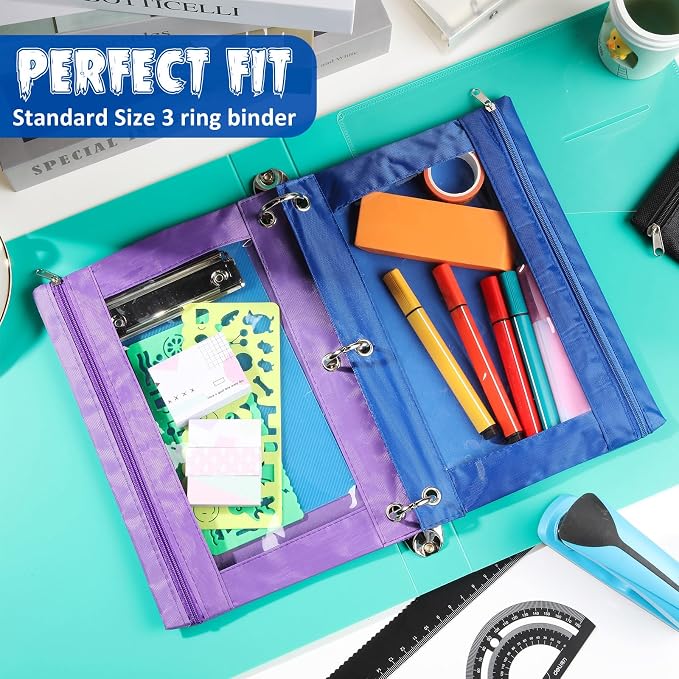 Marspark 48 PCS Pouch Bag for 3 Ring Binder - Bulk Zipper Pencil Binder Pouches with Clear Window for Utensils Storage Supplies(Multicolor)