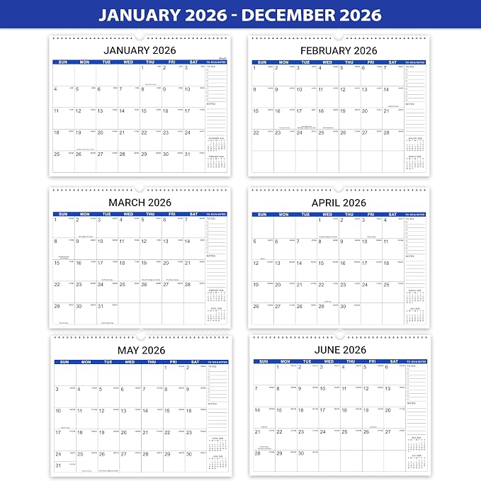 2026 Wall Calendar - 12 Months Wall Calendar, January 2026 - December 2026, 15" x 11.5", Large Writing Blocks, Suitable for Hanging on the Wall