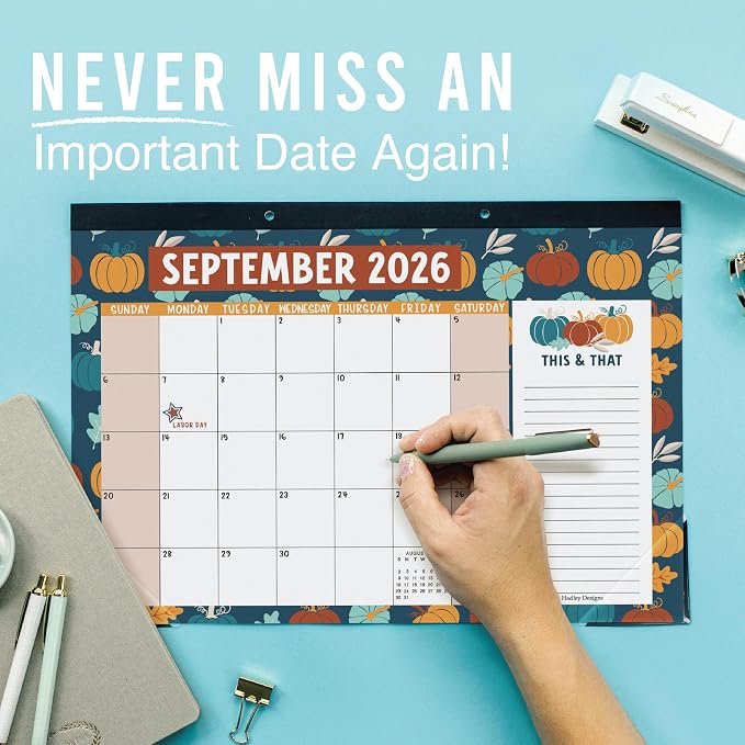 Hadley Designs Large Teacher Desk Calendar 2026-2027 - Desktop Calendar 2026, 18-Month Academic Desk Calendars for School, Home & Office, Cute Classroom Must Haves, Back to School Teacher Gifts