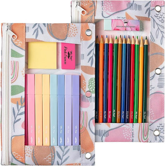 Mr. Pen- Pencil Pouch for 3 Ring Binder, 2 Pack, 10"x6.75", Smooth Zipper | Clear Window, Large Capacity Pencil Case with 3 Reinforced Grommets for School, Office, Supplies Storage | Clear Window, Large Capacity Pencil Case with 3 Reinforced Grommets f...