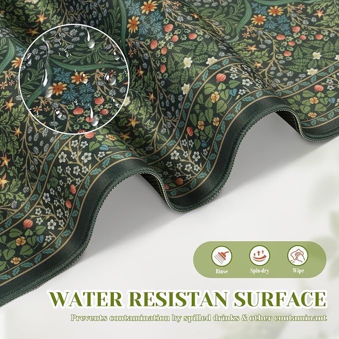 iCasso Aesthetic Floral Desk Mat, L Mouse Pads, Anti-Slip Mousepad with Stitched Edges, Waterproof Computer Pad 11.8"x31.5", Desk Accessories Office Decor for Women(Retro Green)