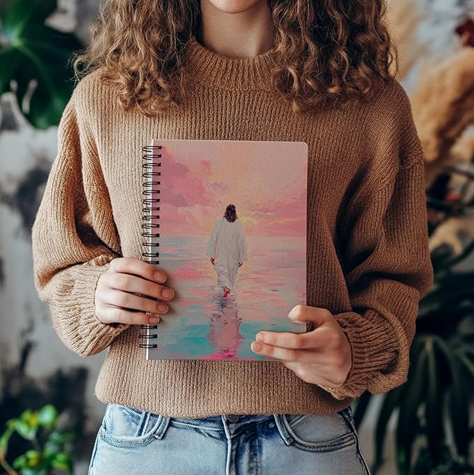 Jesus Christ Spiral Notebook, Jesus Christ Walking on Water, Church Notes Journal, I Will Walk With Christ LDS, Home & Office, Spiral Bound 5.5x8.3