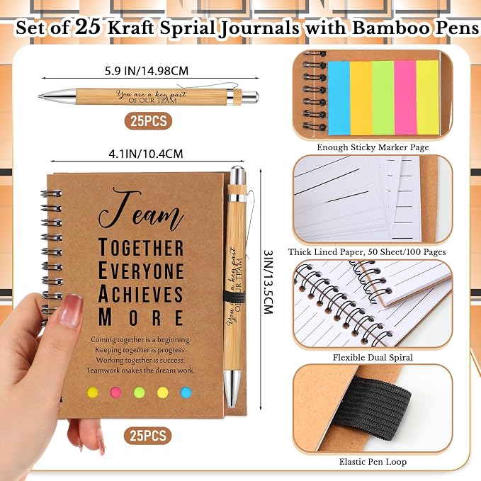 Jetec 25 Sets Inspirational Notebook Bulk Back to School Gifts Motivational Notebook with Pen and Sticky Notepad Employee Appreciation Gift for Teacher Student Coworker School Office (Team)