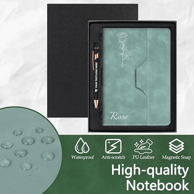 ENOMY Personalized A5 Notebook Writing Set Custom Notebook PU Leather Personalized Journal with Stylus Pen & Gift Box for College Holiday Travel Business Gift, Gray