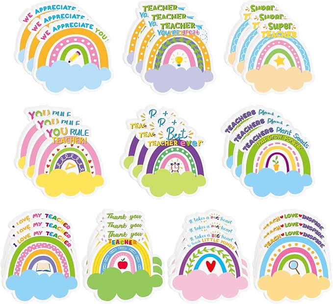 Xqumoi 30 Pack Boho Rainbow Teacher Sticky Notes - Spring Self Sticky Notepads Writing Memo Pads Teacher Appreciation Gift Back to School Office Supplies Birthday Party Favors Goodies Bag Fillers
