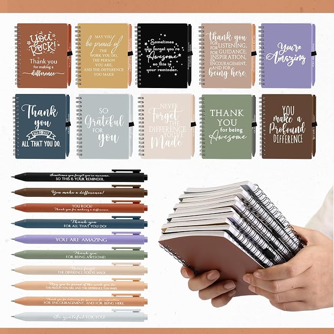 Tellingyou 20 Pcs Bulk Employee Appreciation Gifts A6 Notebook with Pens Back to School Gift Thank You for Teacher Student Team Office Coworker Staff Volunteers Affirmation Gifts (Neutral Colors)