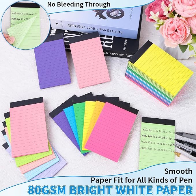 Oleitodh 48 Pack 3 x 5 Inch Note Pads 12 Colors Mini Memo Pads | 80GSM Lined Writing Pads with 30 Sheets Each, Small Pocket Notepads for Office, School, Teachers, Lists and Daily Notes