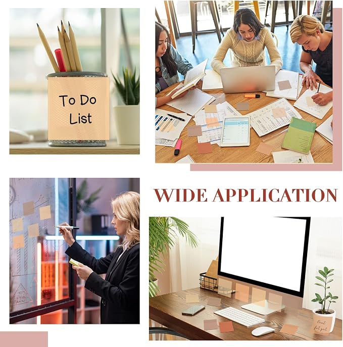 Marspark 500 Sheets Transparent Sticky Notes with Marker, 3x3 Inch See Through Sticky Notes, Self-Adhesive Translucent Clear Note Pads for Bible Journaling Memo Office School Supplies(Brown)