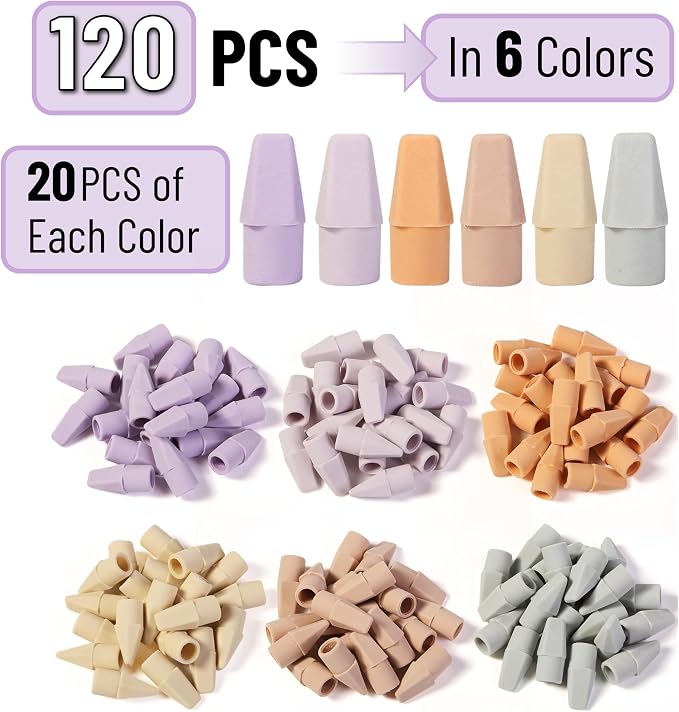 Mr. Pen- Pencil Erasers Toppers, 120 Pack, Colorful, Latex Free, No Smudge | Mr Pen Erasers for Pencils