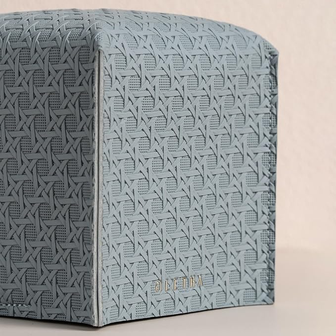 OLETHA Square Tissue Box Cover - Aesthetic Desk Decor for Room, Home & Office - Tissues Cube Boxes Holder - Lattice Patterns, Ash Blue
