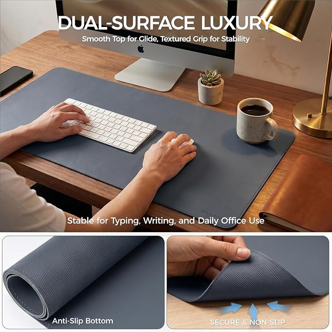 Large Desk Pad Non-Slip Desk Mat Protector for Keyboard Mouse Waterproof Vegan Leather Surface Faux Leather Laptop Mat Smooth Mouse Pad Premium Gift Tube Dusk Navy 47" x 17"