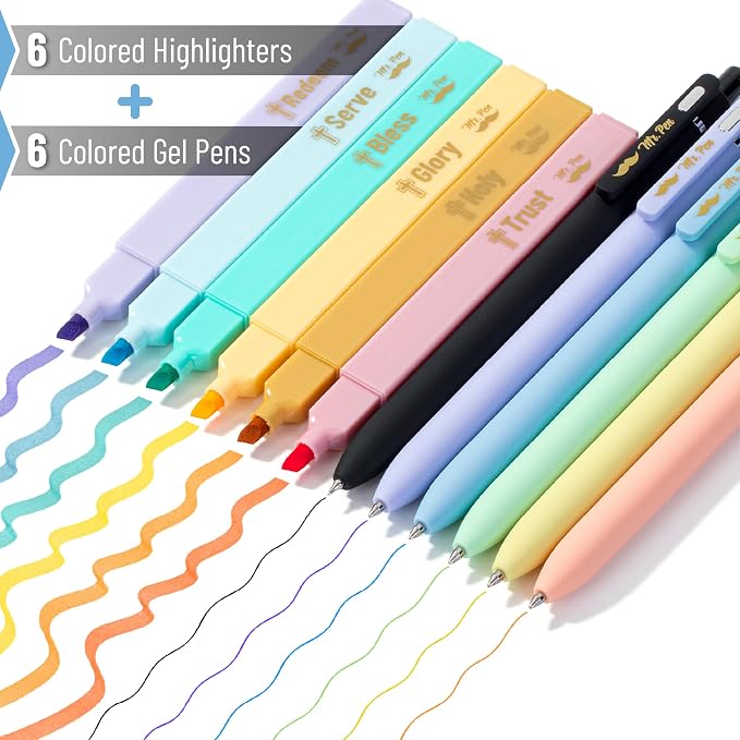 Mr. Pen- Bible Highlighters and Pens No Bleed, 12 Pack | Colorful Bible Pens and Highlighters No Bleed