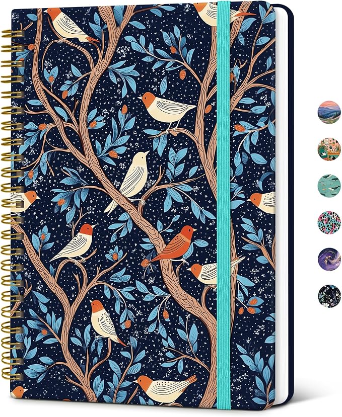 Taja Pretty Journal for Women, A5 Spiral Notebook, Hardcover College Ruled Journal, Notebook for Work, Journaling, Note Taking, 140 Pages, Starry Branches
