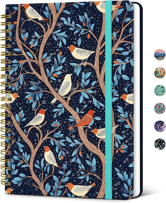 Taja Pretty Journal for Women, A5 Spiral Notebook, Hardcover College Ruled Journal, Notebook for Work, Journaling, Note Taking, 140 Pages, Starry Branches