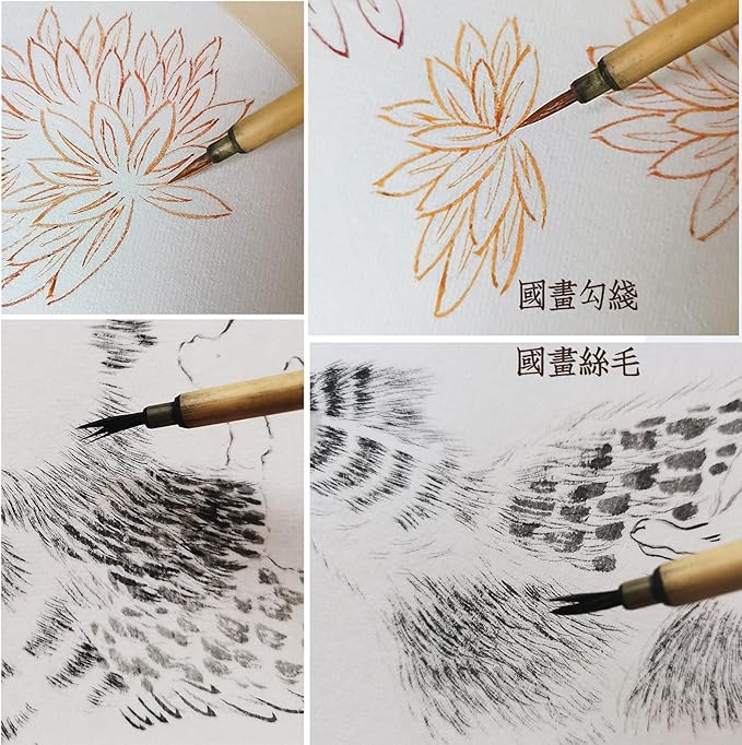 Chinese Calligraphy Brush set for Slender Gold, 100% Weasel Hair Small Regular Chinese brush for Script 1-3.5cm, Sumi and China Painting Brushes 3pcs Set (QingHui S M L 3/pk)