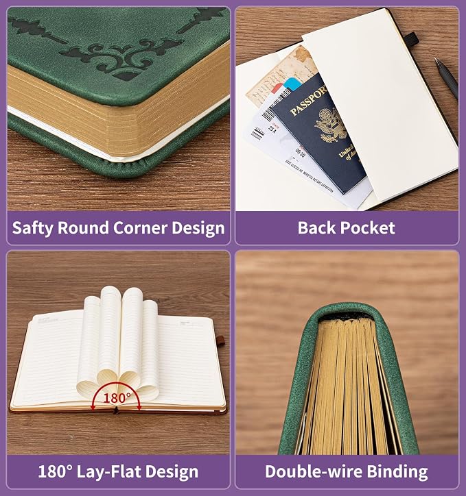 Lined Journal Notebook for Women Men, A5 Hardcover Leather Journals for Writing, 200 Pages Thick Paper, Daily Journal Notebook for Work, School, Note Taking, Business, Travel, College Ruled
