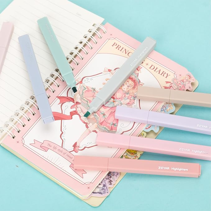 ZEYAR Aesthetic Cute Highlighter Pens, Cream colors, Chisel & Flexible Tip, Cuboid Design, Water Based, Quick Dry, No Bleed for bible (12 Cream Colors)