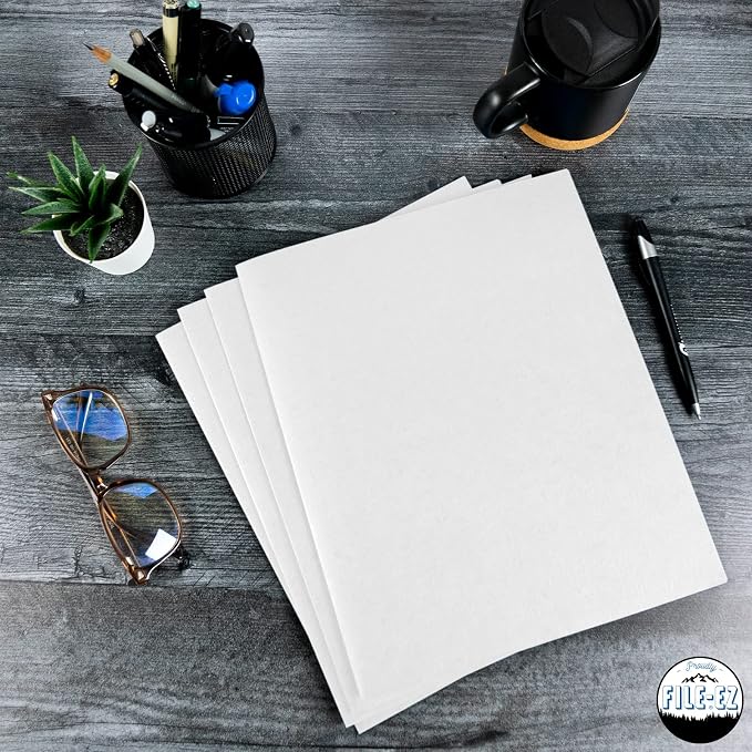 FILE-EZ Two-Pocket Folders, White, 125-Pack, Textured Paper, Letter Size (EZ-32410)