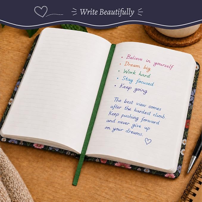 WORLD TRAVELER Eccolo A5 Hardbound Journal Notebook 256 Ivory Lined Pages | Sturdy Flexible Hardcover, 80GSM Acid-Free Ivory Pages, Smyth-Sewn Lay-Flat Binding, Ribbon Bookmark