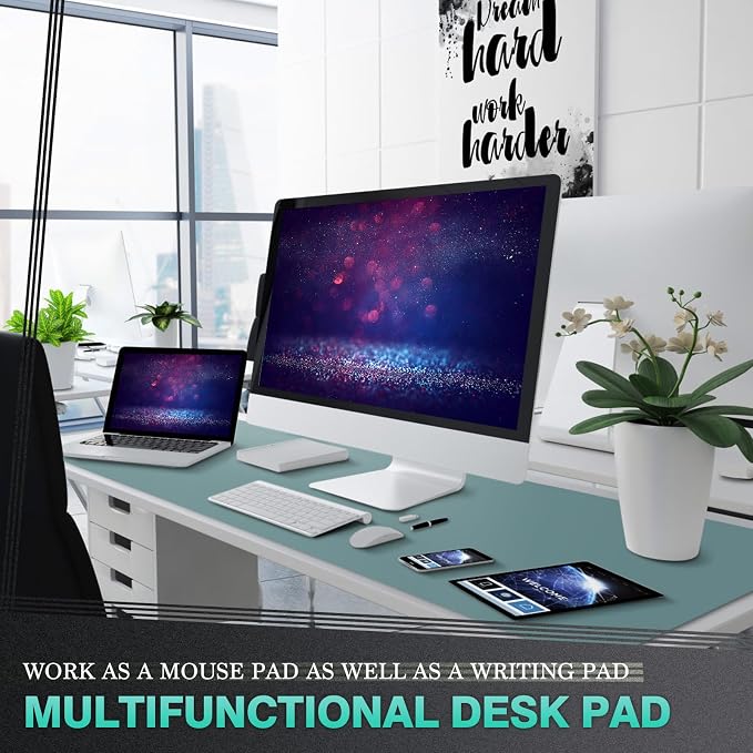 K KNODEL Extra Large Desk Mat, Leather Mouse Pad (47.2"x23.6", Green) | Desk Pad, Keyboard Pad, Computer and Laptop Mat, Desktop Protector and Cover, Writing Pad and Blotter for Home Office