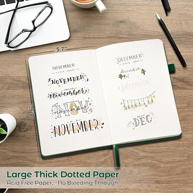 Dotted Journal, Hardcover Leather Dot Grid Notebook Journal for Women Men | No Bleed Thick Paper for Smooth Writing, Lay Flat, A5 Portable Size for Work, School, and Travel, Professional Business Style