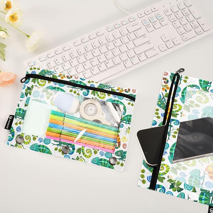 Insect Beetle Ladybird Binder Pouches 3 Ring for Boys Girls School Office College Supplies Nature Bug Butterfly Dragonfly Bees Pencil Pouches Case Bag with Clear Window and Zipper 2 Pack