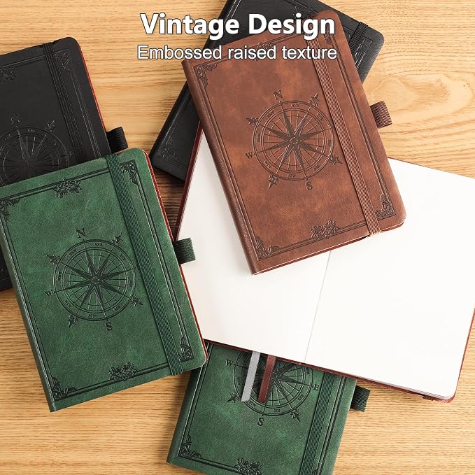 AHGXG Small Blank Pocket Notebook, 256 Numbered Pages, B6 (4.1'' X 5.7'') | Mini Journal, Vintage Soft Leather Hardcover, 80gsm Paper, for Men Women Work Office School (Black)