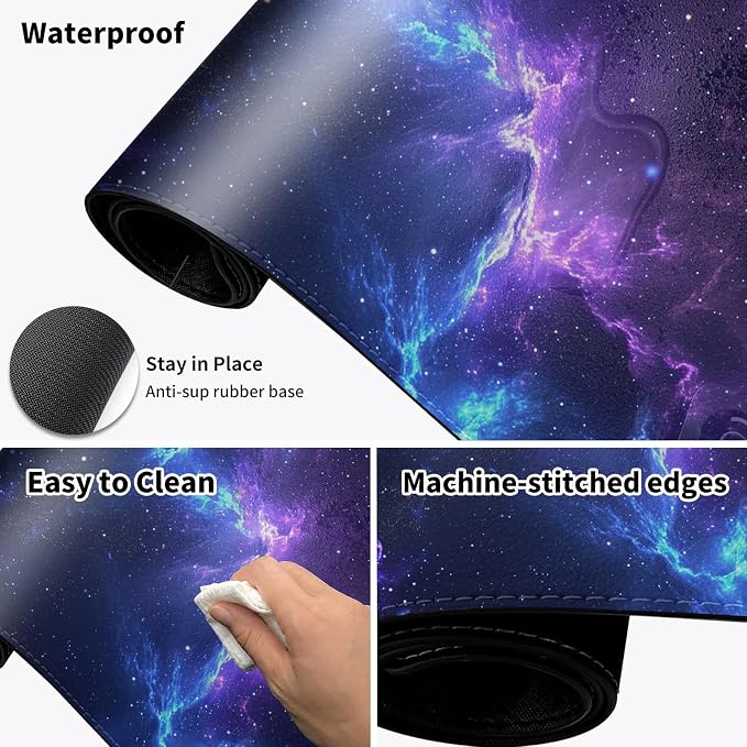 Warm Desk Pad,Heated Desk Pad,Office Mat,3 Heating Levels & 3 Hours Auto Shut-Off,31.5"*13" Gaming Mouse Laptop Keyboard Leather Desk Mat,Blue Purple Glitter Sky