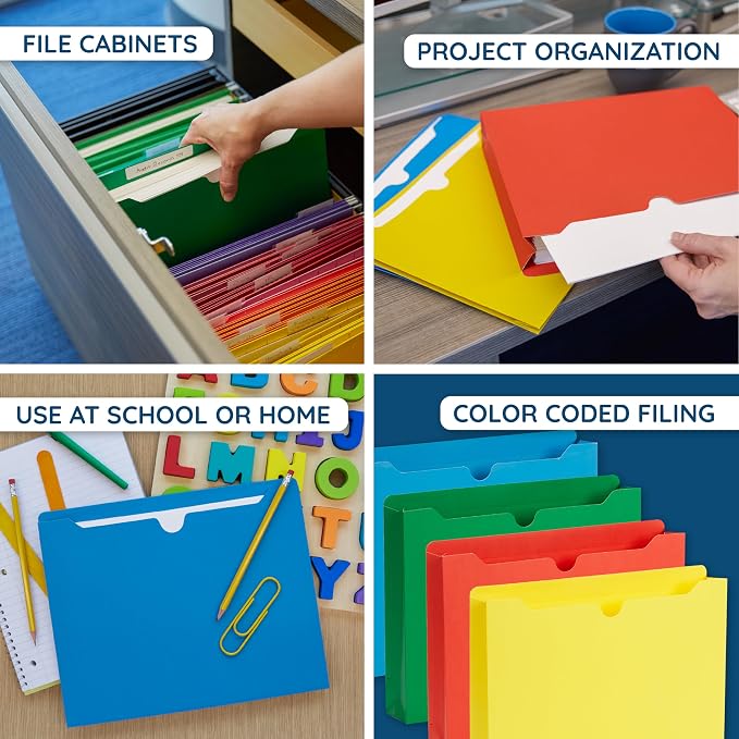 Blue Summit Supplies 2 Inch Expanding File Jacket Folders, 50 Pack, Colored Expandable File Folders, Reinforced Straight Cut Tab, Heavy Duty Expansion Pocket Files, Letter Size, Assorted Color