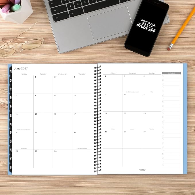 Five Star Planner 2026-2027 Weekly & Monthly Academic 12-Month July-June Advance Student Planner + Study App, 8-1/2" x 11", Blue (CAW65920)