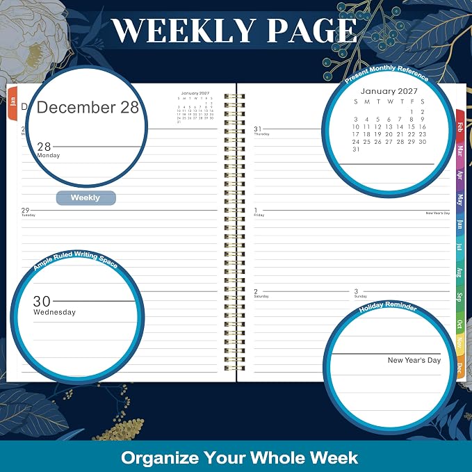 2027 Planner - 2027 Planner Weekly and Monthly, Jan 2027 - Dec 2027, Monthly Planner, 8.5" x 11", Calendar Planner, Monthly Tabs, Twin-Wire Binding, Holidays, Back Pocket