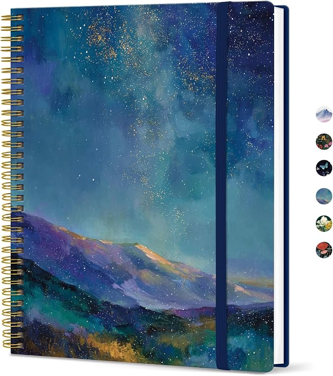 Taja Large Spiral Lined Journal for Women, 8.5" x 11" Notebooks for Work Collge Ruled, A4 Aesthetic Cute Journaling Notebooks for Writing, Plastic Cover, Starlit Peaks