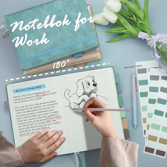 Hoci Poci Lined Journal Notebook, 400 Pages Thick Journal for Writing, A5 Hardcover Leather Notebook with 100Gsm College Ruled Paper for Women Men Work Note taking, 5.8" x 8.4", Smoky Blue