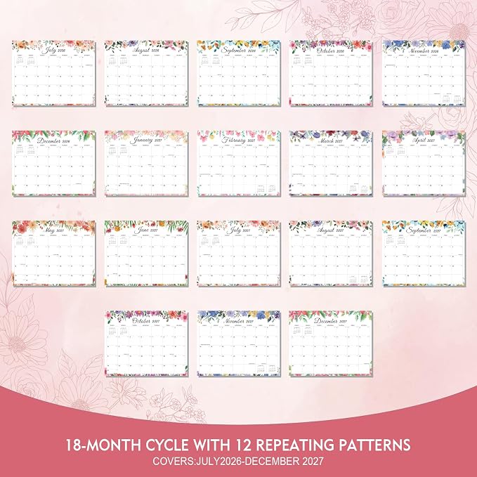 Comix 2026-2027 Wall Calendar, 18 Months Jul 2026 - Dec 2027 Monthly Planner, 120 GSM Thick Paper Lined Blocks, Hanging Calendar for Home Office Classroom, 14 x 11 Inch