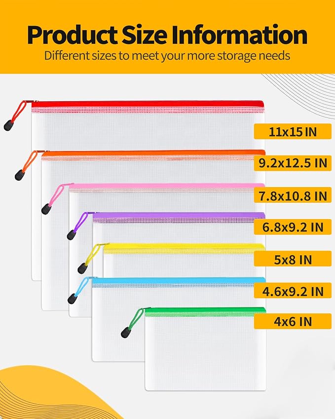 SUNEE Multisize Plastic Zipper Pouches (7 Colors, 35 Packs), Water-Resistant Zip Bag for School Office Supplies, Puzzles & Games Organizing Storage