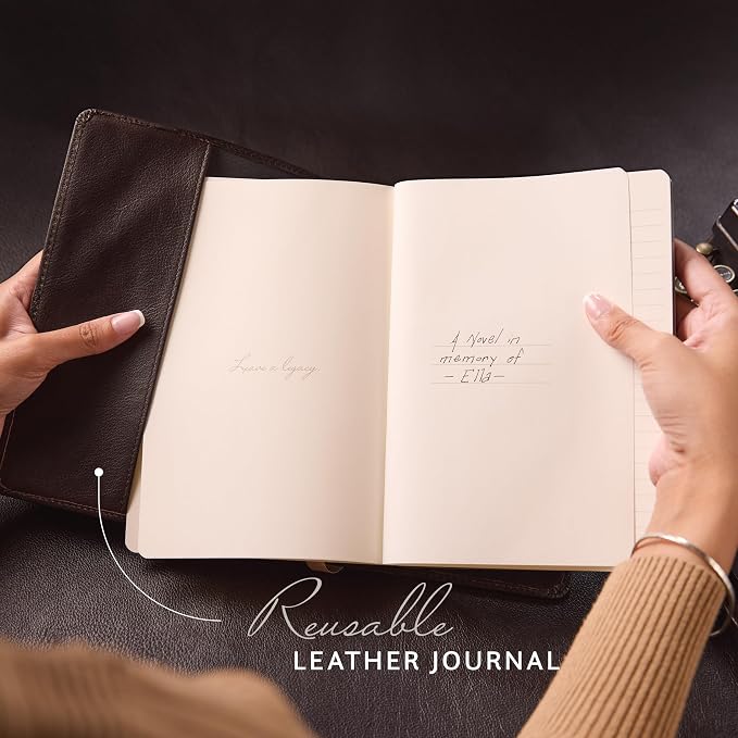 Refillable Journal, Figaro Red Full-Grain Leather Notebook Cover with Insert, 160 Dotted Pages, 120 gsm Acid-free Paper, Blank, Lined, Dotted Refills Available, 8” x 5.75” Insert Size