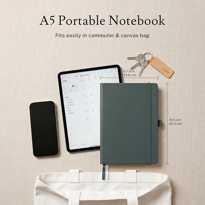 PAGELYST Dotted Journal Notebook, 200 Pages,4 Pack Leather Bullet Journal for Women Men, A5 Medium 5.7'' x 8.3'', 100 GSM Thick Paper for Journaling, Planning, Tracking (Classic Color Set)