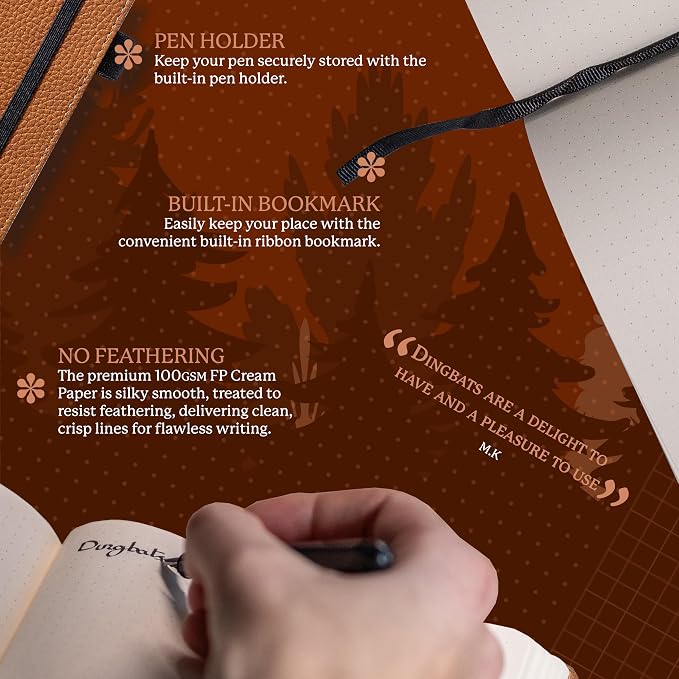 Dingbats* Wildlife Dotted Writing Journal Notebook A5 - Vegan Leather Hardcover - Ideal for Work, Travel - Pocket, Elastic Closure, & Bookmark