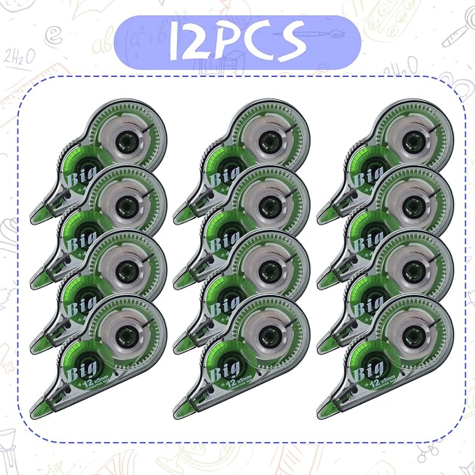 Yexiya 12 Pieces Correction Tapes Original Correction Wide Eraser Applicator Easy to Use Applicator Translucent Tapes Shows for Office Note Journal Scrapbooking, 0.2 Inch x 39.4 Feet