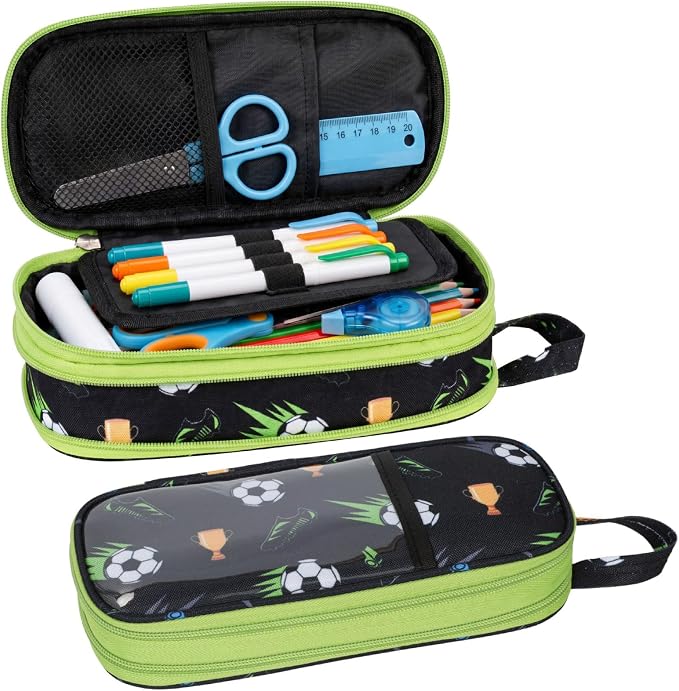 Bagseri Pencil Case for Boys - Expandable Cute Kids Pencil Case | Wide Opening Pencil Pouch Organizer for School Supplies, Cute Kids Pencil Case for Boys, Green Jungle Dinosaur