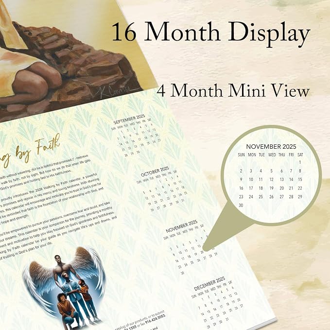 African American Expressions 2026 Wall Calendar – Walking by Faith – Monthly Calendar Celebrating Black Culture & History, 12x12 Hanging Calendar, 16 Months – Christian Gifts for Women