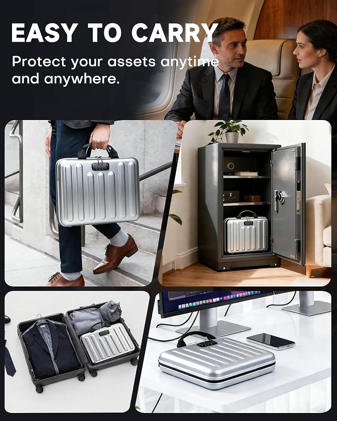 DOZAWA Fireproof Document Box, Waterproof Hard File Organizer with Lock | UL-94 VTM-0 certified 8-layer document box withstands up to 5200°F, featuring waterproof zippers, silver